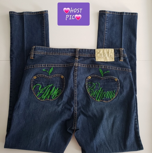 Apple Bottoms Blue Jeans Green Print 